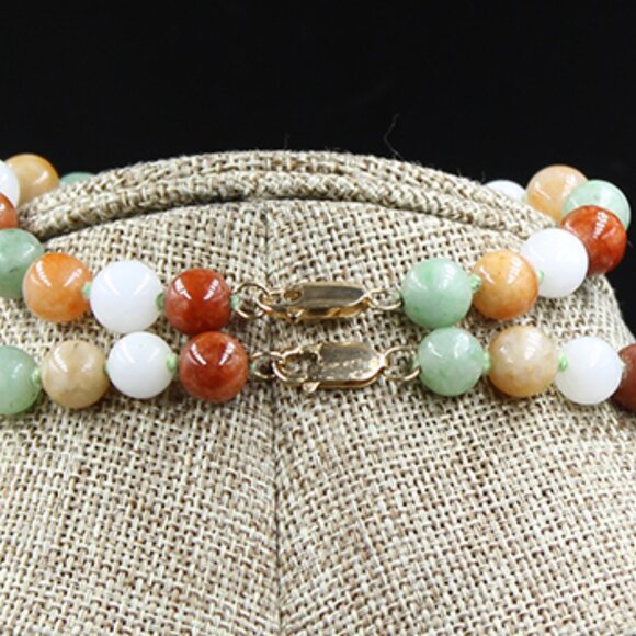 14k Natural Multicolor Jadeite Necklace and Bracelet - Picture 5 of 7